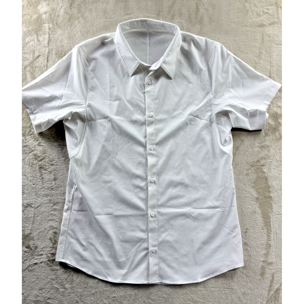 Lululemon Men Air Ventlight Button Up Short Sleeve Solid White See Measurement